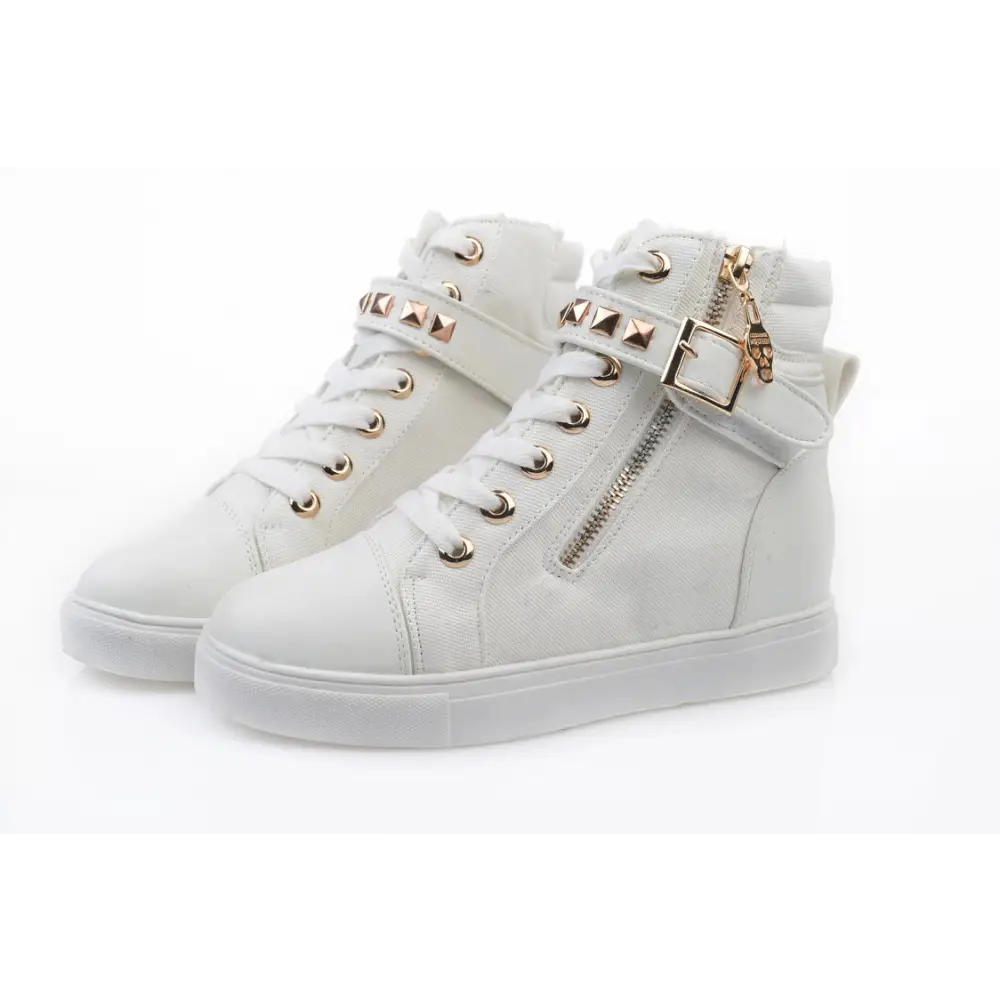 Riveted Canvas Shoes Middle Side Platform Shoes - White / 35
