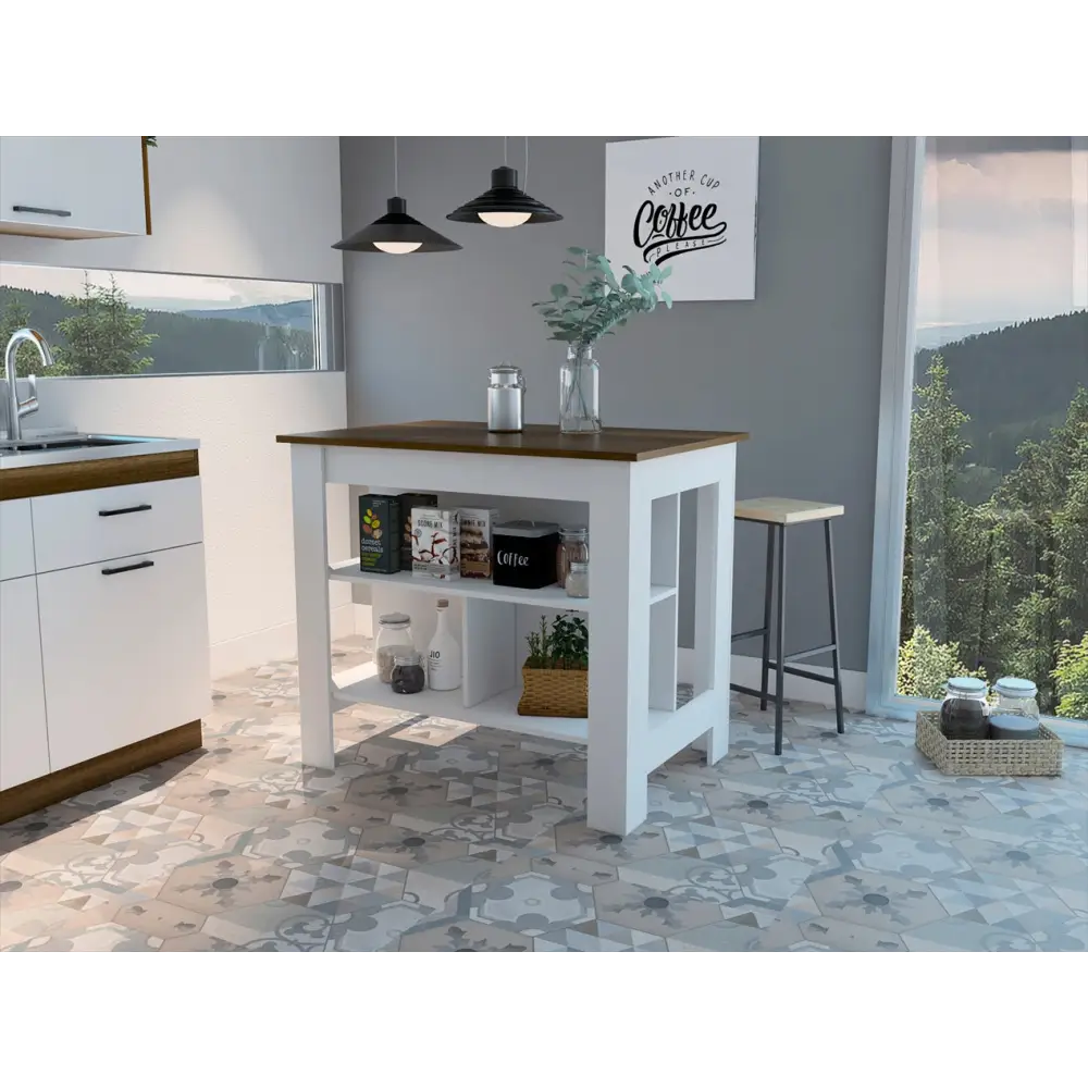 Rockaway 3-Shelf Kitchen Island White And Walnut - White - 5