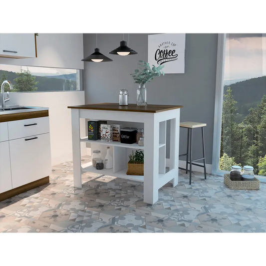 Rockaway 3-Shelf Kitchen Island White And Walnut - White - 5
