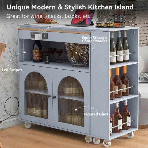 Rolling Kitchen Island With Extended Table - GreyBlue - 5
