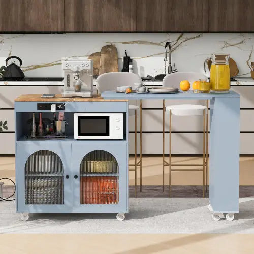 Rolling Kitchen Island With Extended Table - GreyBlue - 5