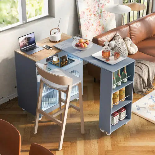 Rolling Kitchen Island With Extended Table - GreyBlue - 5