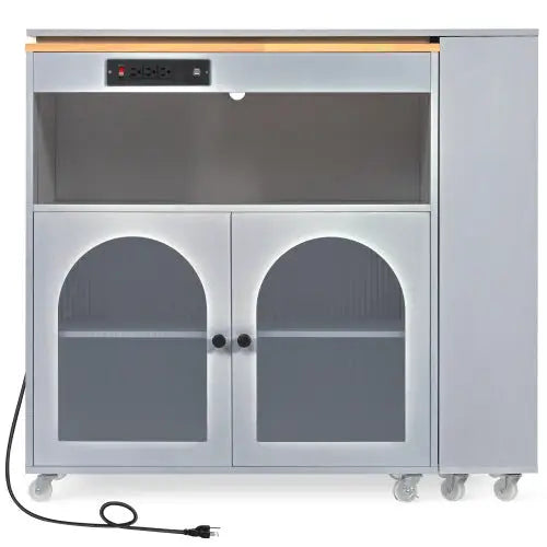Rolling Kitchen Island With Extended Table - GreyBlue - 5