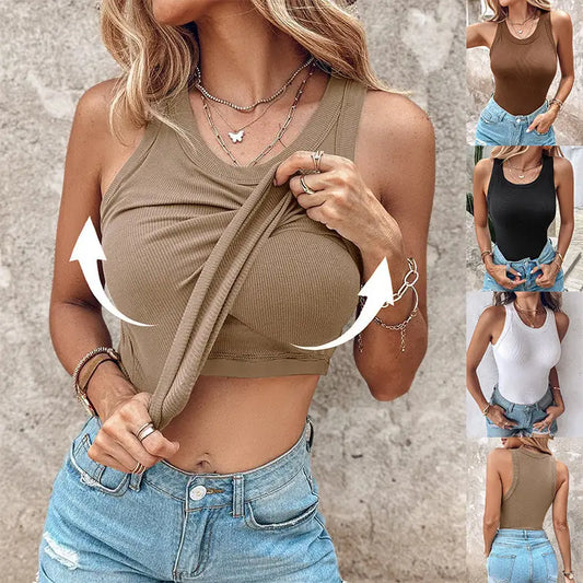 Round Neck Vest With Bra Summer Solid Color Bottom Sleeveless Top Womens Clothing Beyond Trends Hub