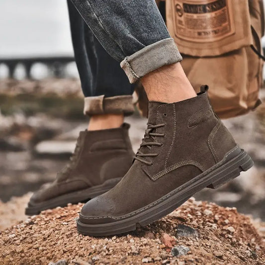 Round Toe Top Layer Cowhide Casual Men's Leather Boots Beyond Trends Hub