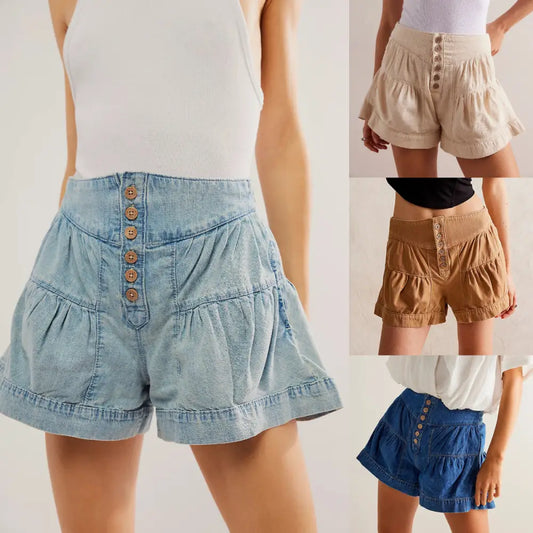 Ruffled Denim Shorts Women's Elastic Pocket Beyond Trends Hub