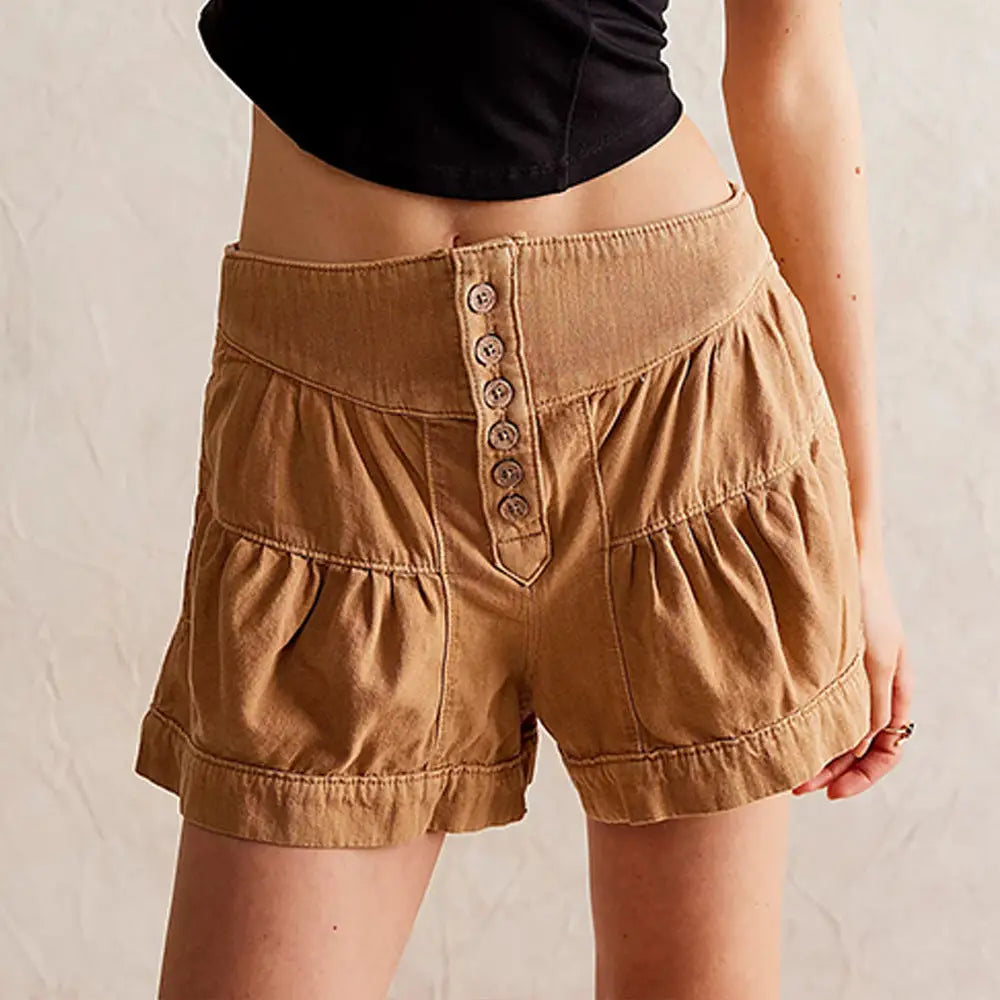Ruffled Denim Shorts Women's Elastic Pocket Beyond Trends Hub