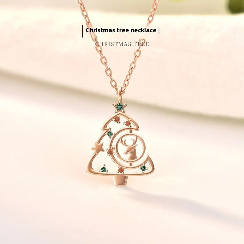 S925 Elk Christmas Tree Necklace Fashion Ins Style Zircon Clavicle Chain Women's Jewelry Beyond Trends Hub