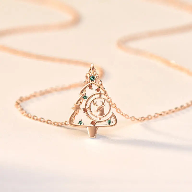 S925 Elk Christmas Tree Necklace Fashion Ins Style Zircon Clavicle Chain Women's Jewelry Beyond Trends Hub