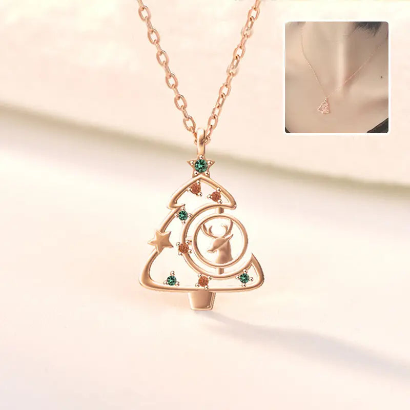 S925 Elk Christmas Tree Necklace Fashion Ins Style Zircon Clavicle Chain Women's Jewelry Beyond Trends Hub