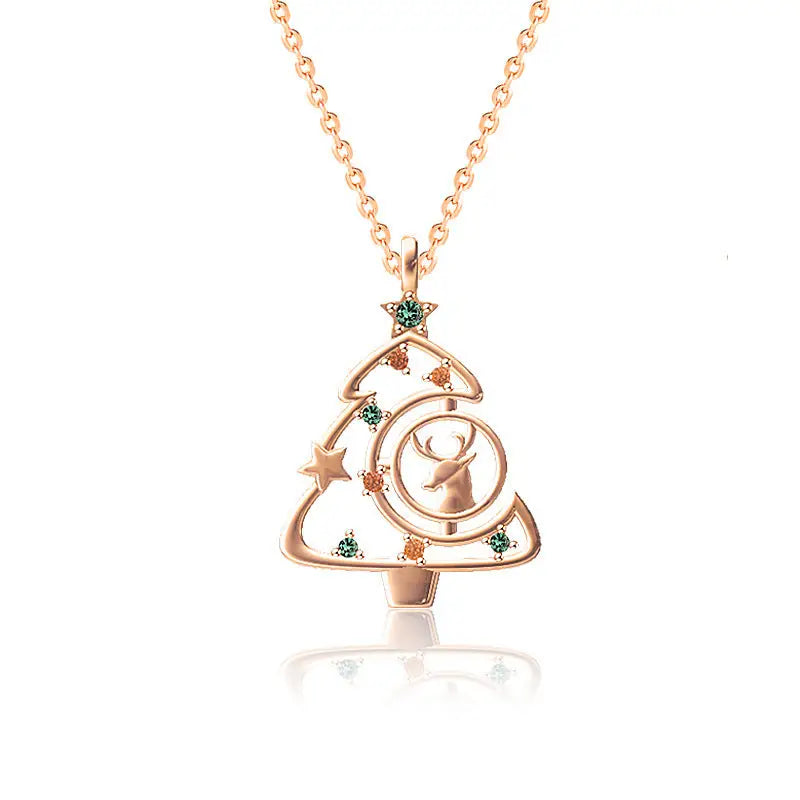 S925 Elk Christmas Tree Necklace Fashion Ins Style Zircon Clavicle Chain Women's Jewelry Beyond Trends Hub