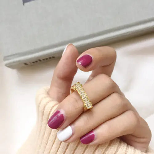 S925 silver Korean Korean Mini gold D type a personality full diamond all-match ring ring opening children - Beyond Trends Hub 