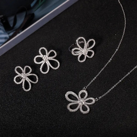 S925 Sterling Silver Five Petal Jewellery Set - Beyond Trends Hub 