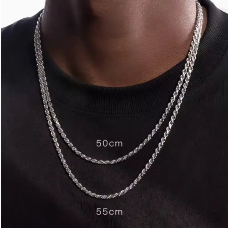 S925   Sterling Silver Plated Fried Dough Twists Chain Necklace For Men And Women Beyond Trends Hub
