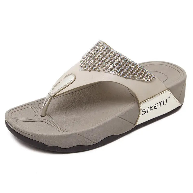 Sandals For Women Women’s Sandals And Slippers With Rhinestone Thick Heel