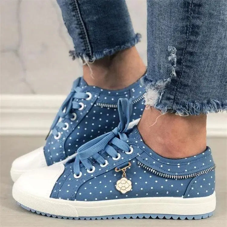 Season European and American Solid Color Canvas Shoes Flat Lace-up Mesh - Sky Blue / 35