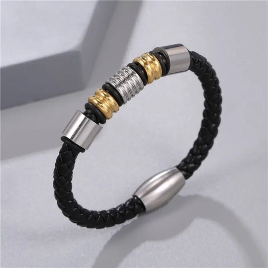 Selling Stainless Steel Men's Leather Bracelets Simple And Versatile Punk Bracelets Men's Jewelry And Bracelets - Beyond Trends Hub 