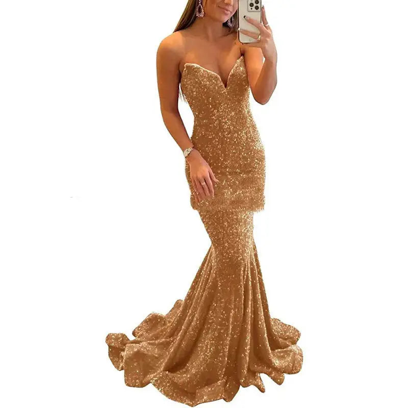 Sequin Evening Dresses For Women Formal Long Prom Party Gowns - Gold / Size10