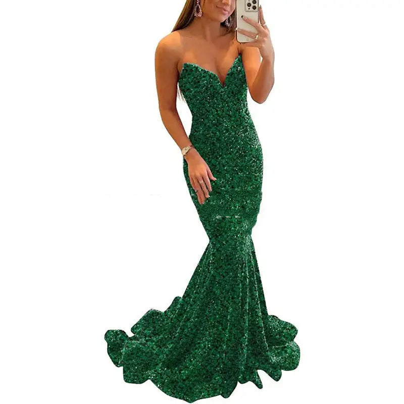 Sequin Evening Dresses For Women Formal Long Prom Party Gowns - Green / Size10