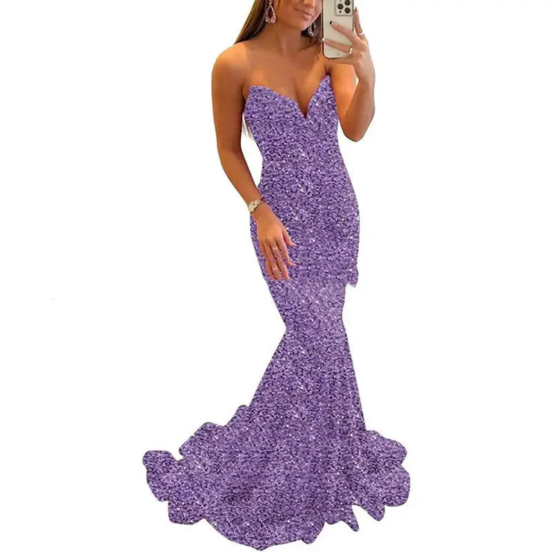 Sequin Evening Dresses For Women Formal Long Prom Party Gowns - Purple / Size10