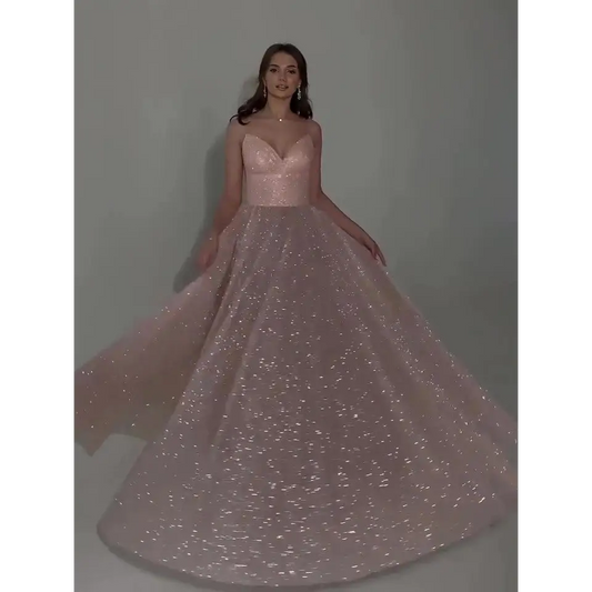 Sequined Backless Evening Dress - Pink / XS - 4