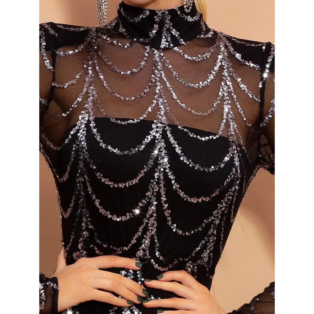 Sequins Women Maxi Dresses Long Sleeve Female Party Dresses