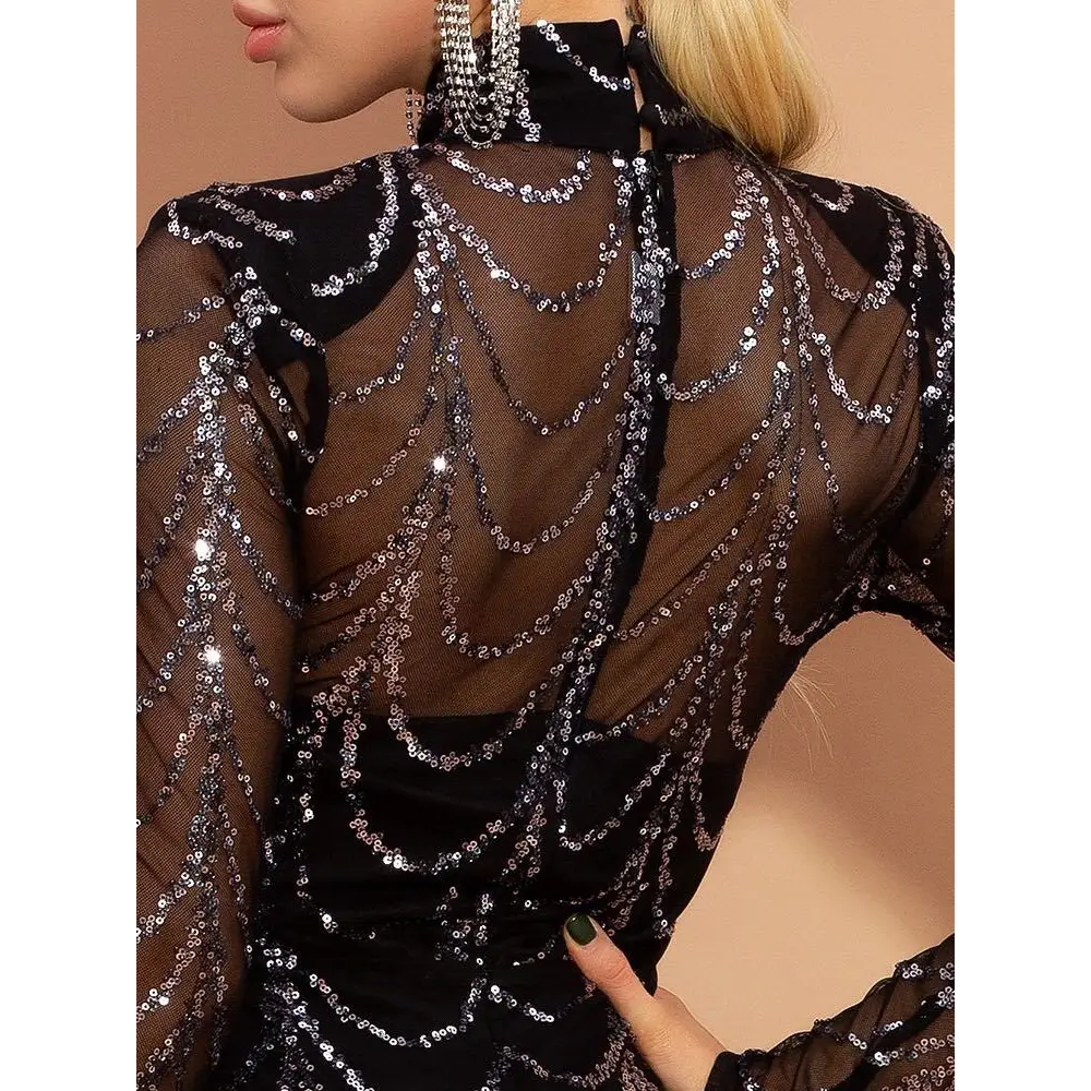 Sequins Women Maxi Dresses Long Sleeve Female Party Dresses