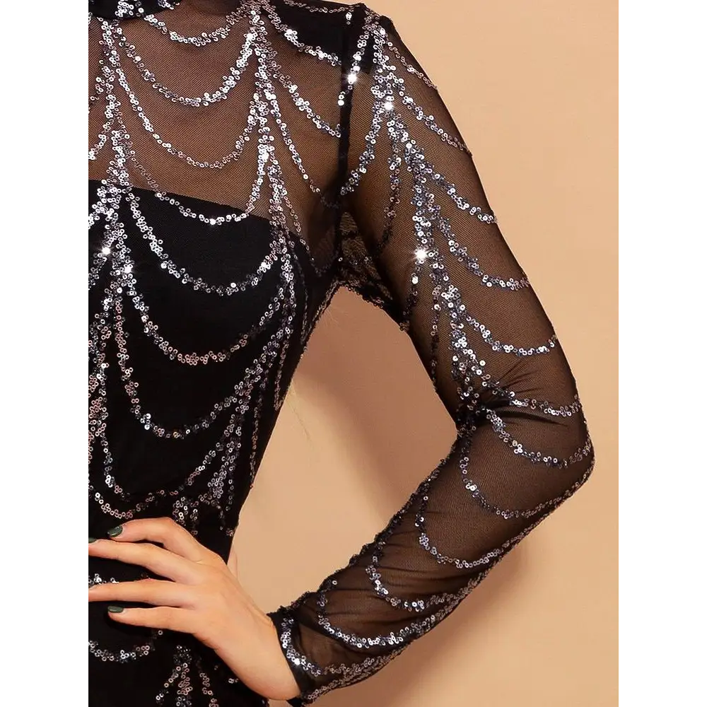 Sequins Women Maxi Dresses Long Sleeve Female Party Dresses