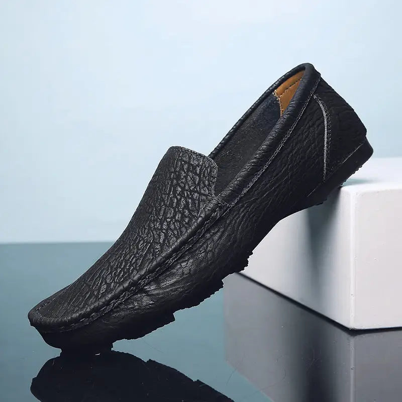 Set Foot Lazy Casual Hand Stitched Leather Shoes - Black / 42