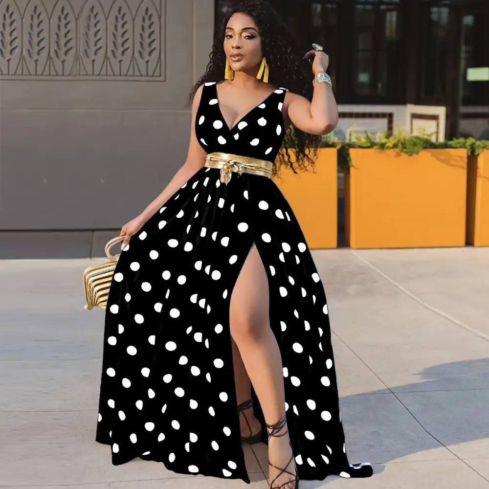 Sexy Dresses Women Party Ladies Belt Plus Size Forked Club Dresses - Black / S