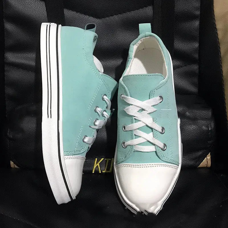 Shallow Mouth Flat Heel Sneakers Sneakers Lace Up Platform Wrinkle Heel Canvas Shoes - Green / 35