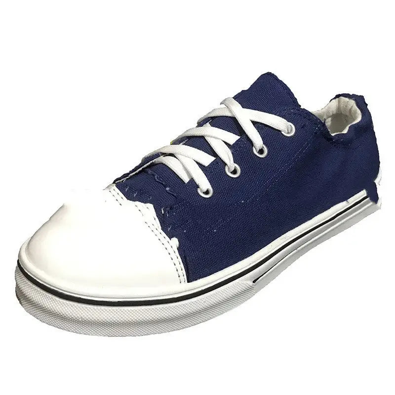 Shallow Mouth Flat Heel Sneakers Sneakers Lace Up Platform Wrinkle Heel Canvas Shoes - Blue / 35