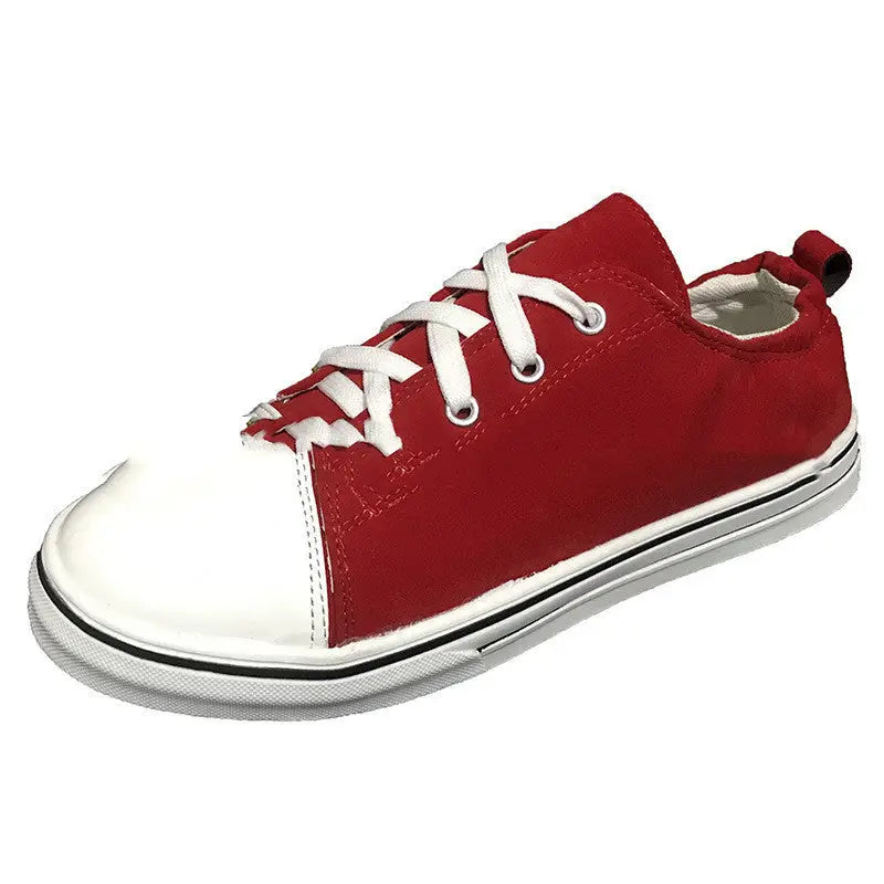 Shallow Mouth Flat Heel Sneakers Sneakers Lace Up Platform Wrinkle Heel Canvas Shoes - Red / 35