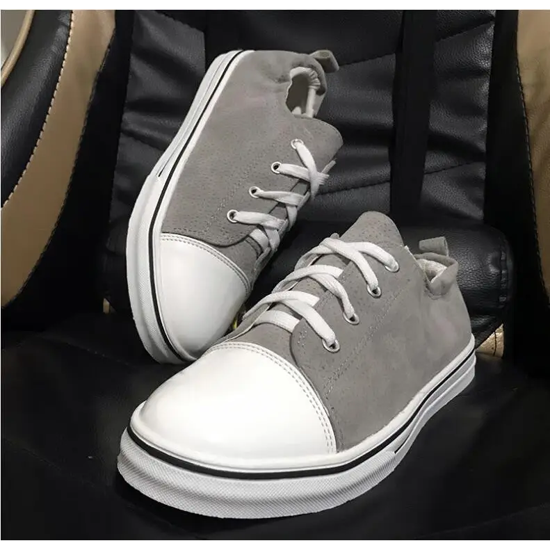 Shallow Mouth Flat Heel Sneakers Sneakers Lace Up Platform Wrinkle Heel Canvas Shoes - Grey / 35