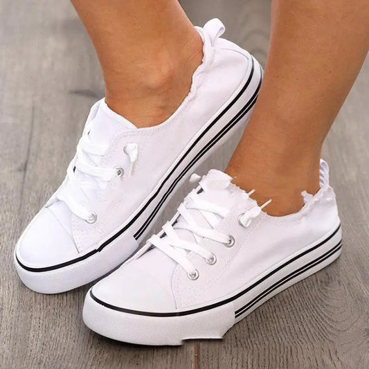 Shallow Mouth Flat Heel Sneakers Sneakers Lace Up Platform Wrinkle Heel Canvas Shoes