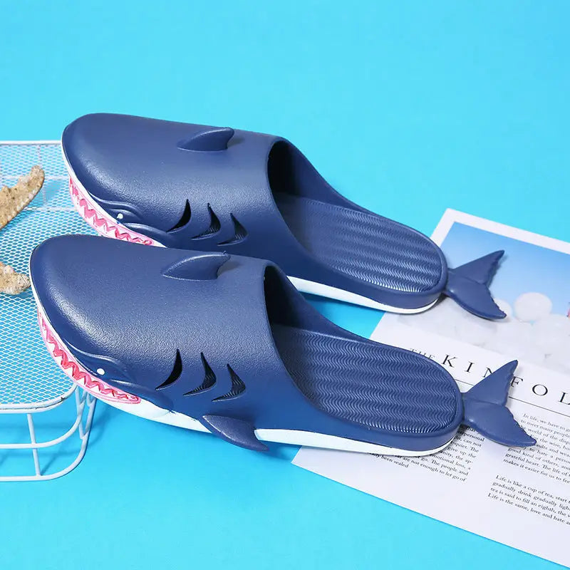 Shark Slippers Beach Shoes Home Flat Slippers Women Men - Blue / 36to37 - 4