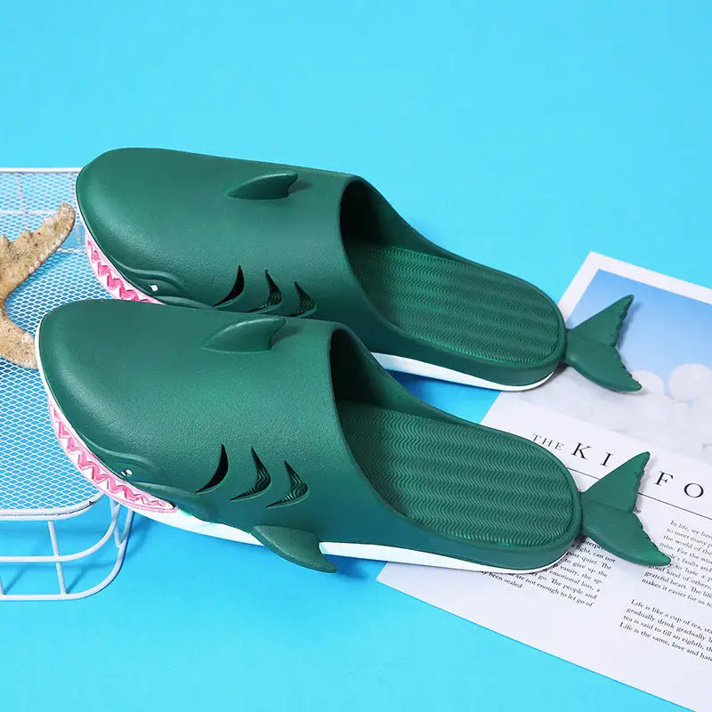 Shark Slippers Beach Shoes Home Flat Slippers Women Men - Green / 36to37 - 4