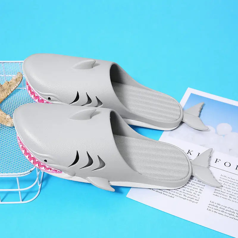 Shark Slippers Beach Shoes Home Flat Slippers Women Men - Grey / 36to37 - 4
