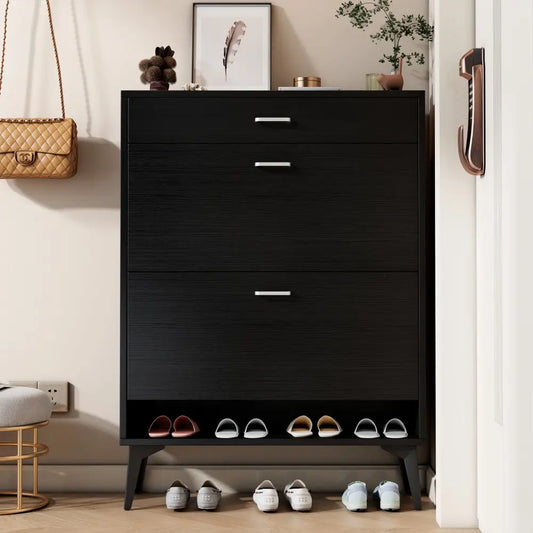 Shoe Cabinet Shoe Storage Shelves Black - Black - 5