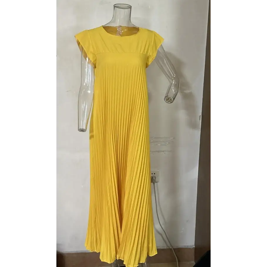 Short Sleeve Pleated Long Dress Summer Round Neck Dress Women's Clothing Beyond Trends Hub