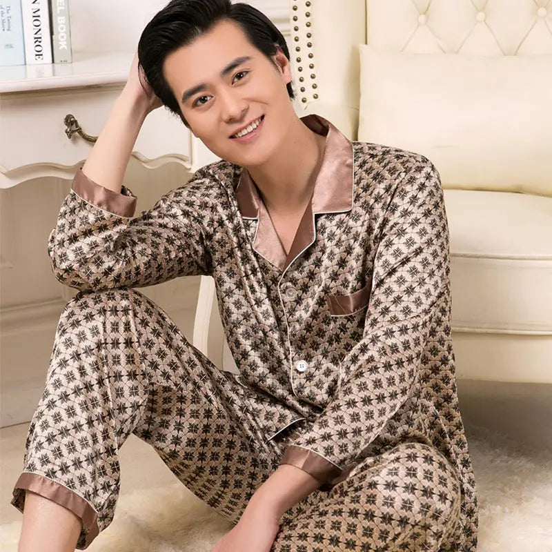 Silk Long Sleeve Men’s Pajamas Plus Size Homewear
