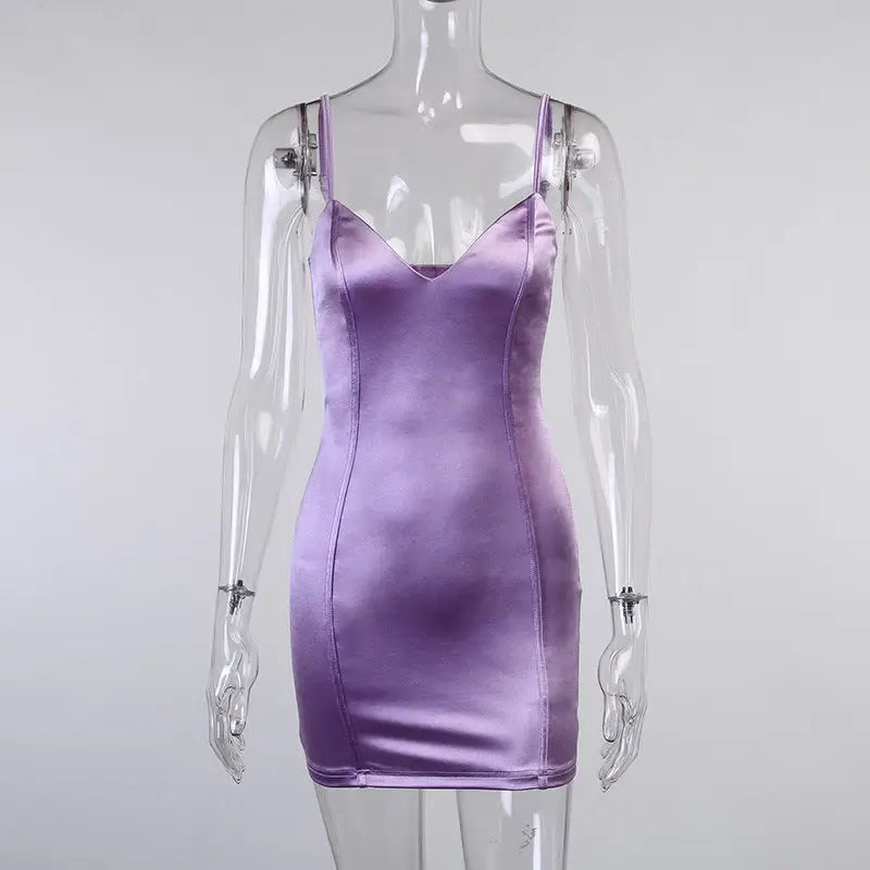 Simple Suspender Satin V-Neck Dress For Women