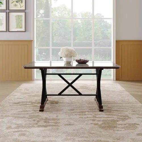 Sintered Stone Dining Table 63 Modern Gray Rectangular Kitchen Dinner Table Faux Marble Dining Room Table With X-shaped