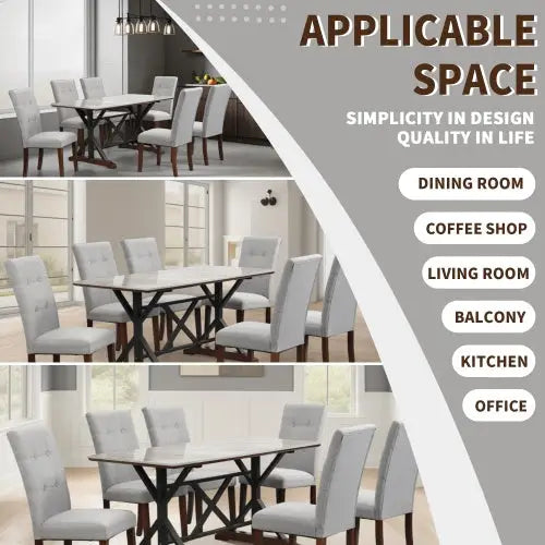 Sintered Stone Dining Table 63 Modern Gray Rectangular Kitchen Dinner Table Faux Marble Dining Room Table With X-shaped