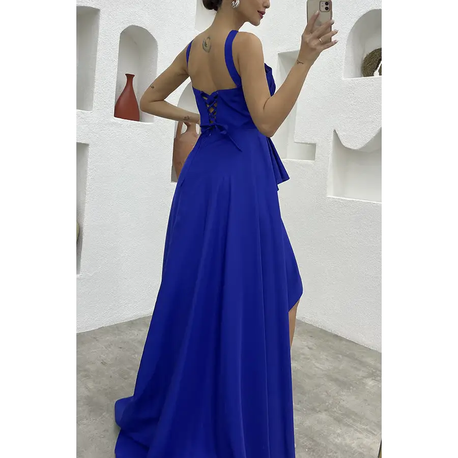 Sleeveless Solid Color Irregular Long Dress Formal For Women