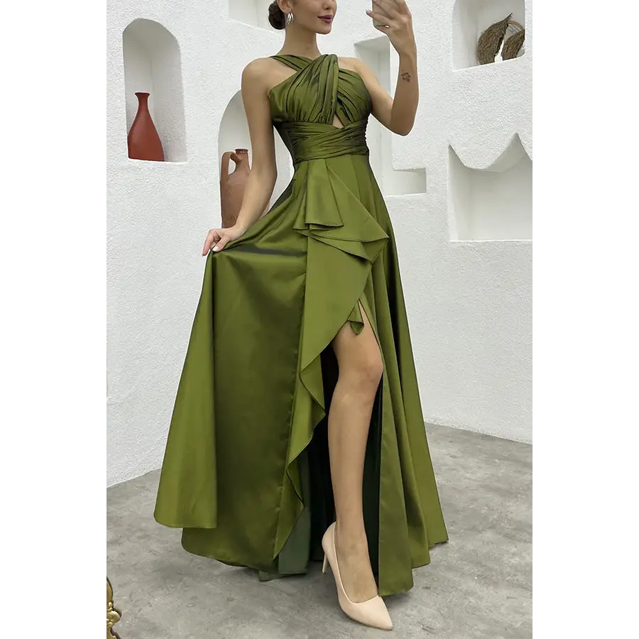 Sleeveless Solid Color Irregular Long Dress Formal For Women