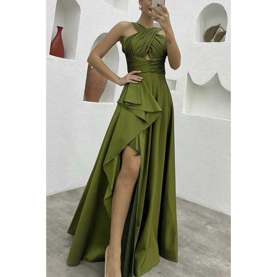 Sleeveless Solid Color Irregular Long Dress Formal For Women