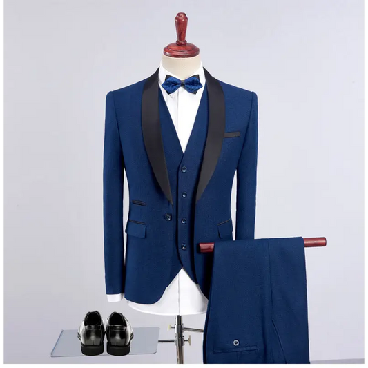 Slim Groom Wedding Reception Formal Dress - Dark Blue / S