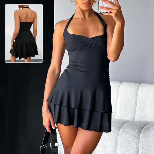 Slim Halter-neck Dress Ins Fashion Sleeveless Backless Ruffled Short Dresses Summer Clothing For Women - 4