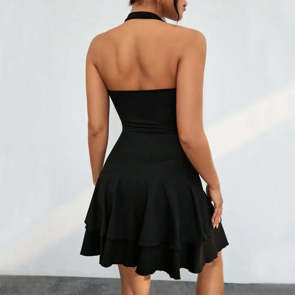 Slim Halter-neck Dress Ins Fashion Sleeveless Backless Ruffled Short Dresses Summer Clothing For Women - 4
